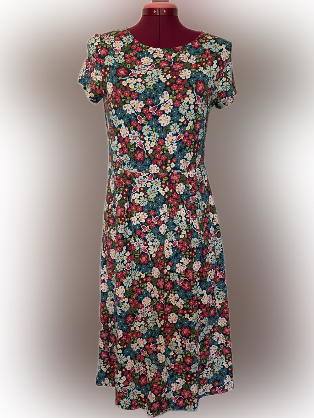 Seasalt Cornwall Wild Bouquet Jersey Midi Dress Floral Cotton Blend Short Sleeve
